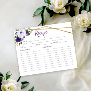 Cartão de Receita de Chá de Noiva com Floral Roxo