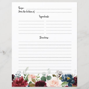 Cartão de receita de chá de noiva com tons de verm