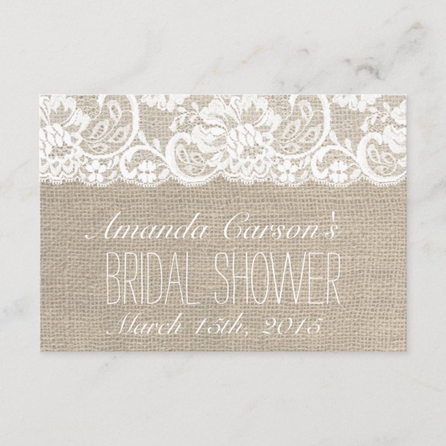 Cartão de Receita de Chá de Noiva em Renda Branca  (Frente)