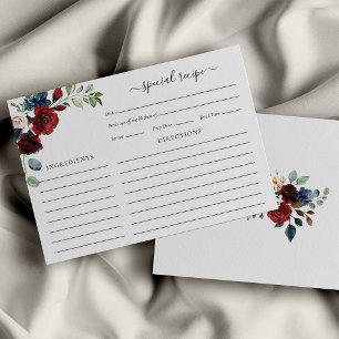 Cartão de Receita de Chá de Noiva Floral Borgonha