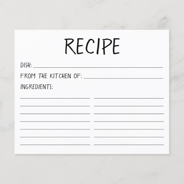 Cartão de Receita de Chá de Noiva Simples Moderno (Frente)