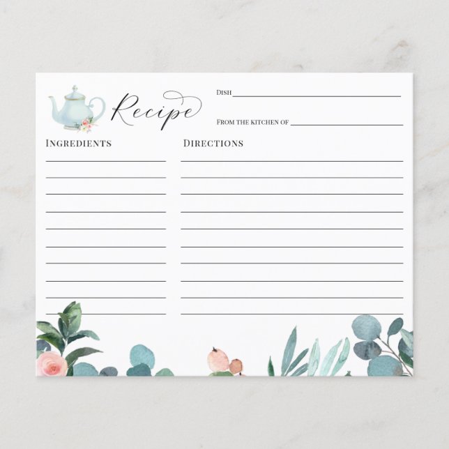 Cartão de receita de chá de panel para noiva (Frente)