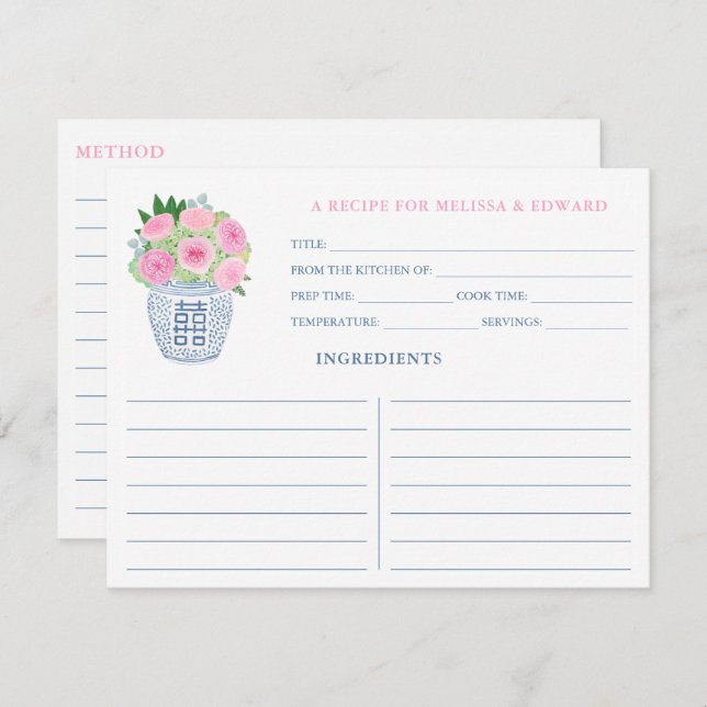 Cartão de Receita de Chá de panela Chinoiserie Ros (Frente/Verso)