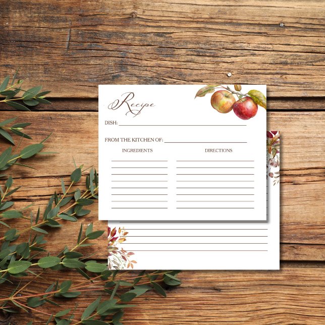 Cartão de receita de chá de panela de queda de maç (Apple fall bridal shower recipe cards appley ever after recipe cards)