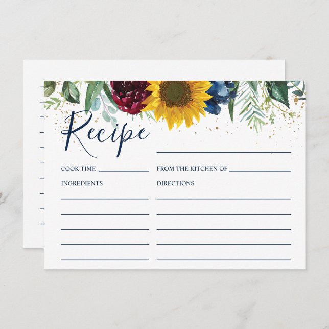 Cartão de Receita de Chá de panela Floral Chic Sun (Frente/Verso)