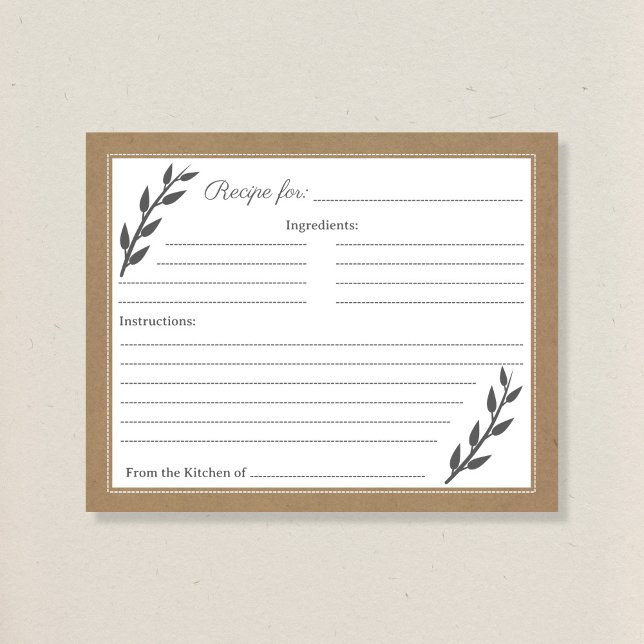 Cartão de Receita de Chá de panela Kraft & Rustic (Kraft & Rustic Bridal Shower Recipe Card)