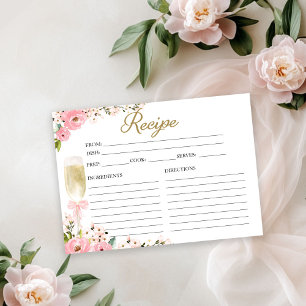 Cartão de Receita de Chás de Bebê Rosa Floral Cham