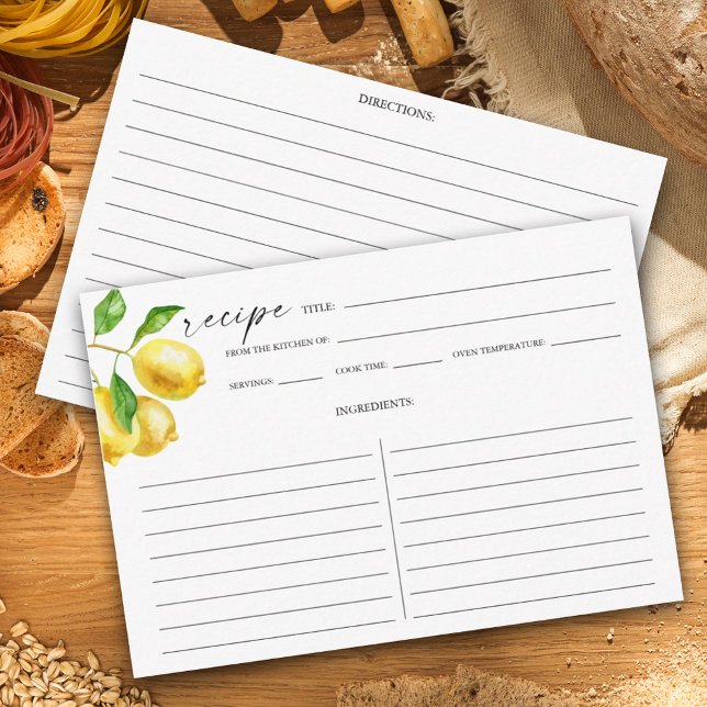 Cartão de Receita de Citros de Limão de Aquarela M (Whether you're a seasoned chef or just learning, our lemon watercolor recipe card is a must-have.)