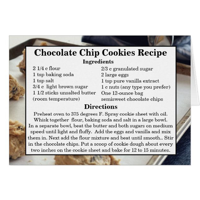 Cartão de Receita de Cookie Chip Chocolate (Frente Horizontal)
