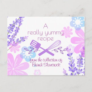 Cartão de receita de cozinha culinária com flores 