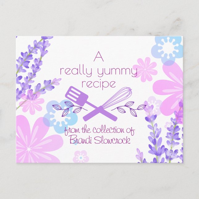 Cartão de receita de cozinha culinária com flores  (Frente)