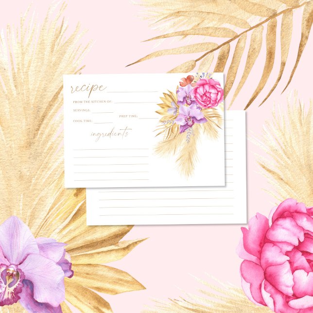 Cartão de receita de grama de pampas Boho floral (Criador carregado)
