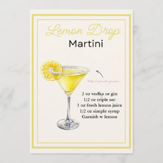 Cartão de Receita de Limão Editável Martini