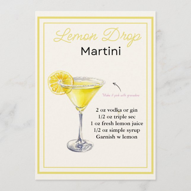 Cartão de Receita de Limão Editável Martini (Frente)