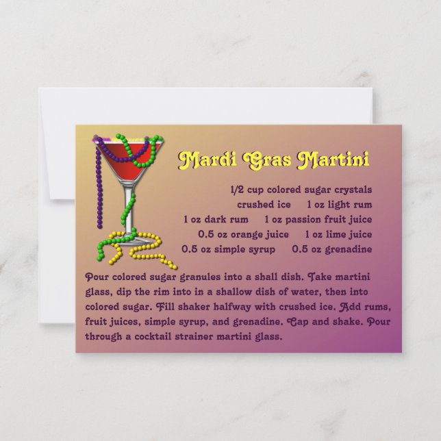 Cartão de Receita de Mardi Gras Martini (Frente)