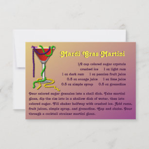 Cartão de Receita de Mardi Gras Martini