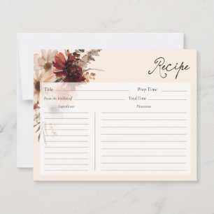 Cartão de Receita de Noiva Floral Borgonha