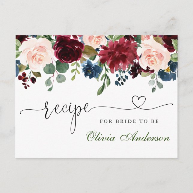 Cartão de Receita de Noivado em Azul Marinho e Beg (Frente)