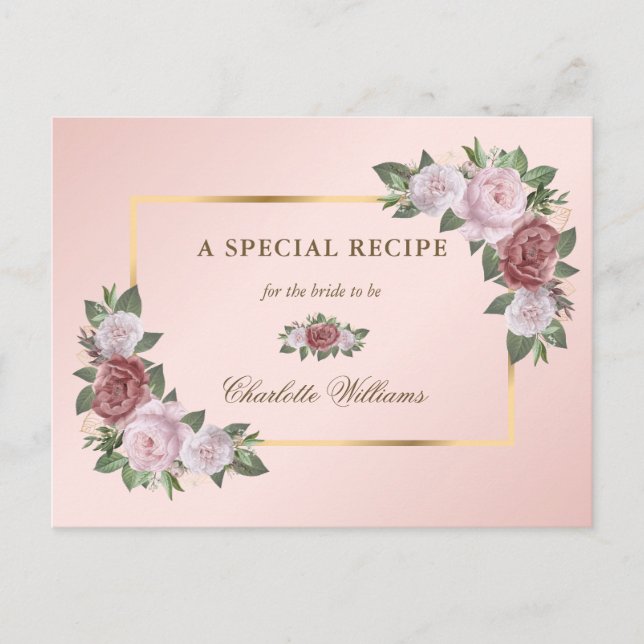 Cartão de Receita de Noivado Floral Dourado com Ru (Frente)