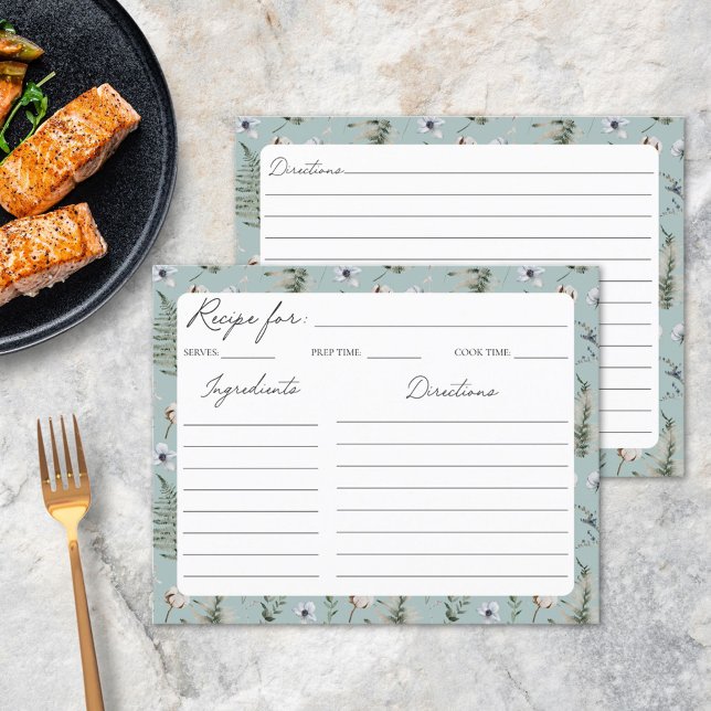 Cartão de Receita de Padrão Floral Botânico Folhas (In situ)