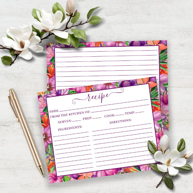 Cartão de Receita de Padrões de Flores Tropicais H (Tropical Hawaiian Flowers Pattern Recipe Card)