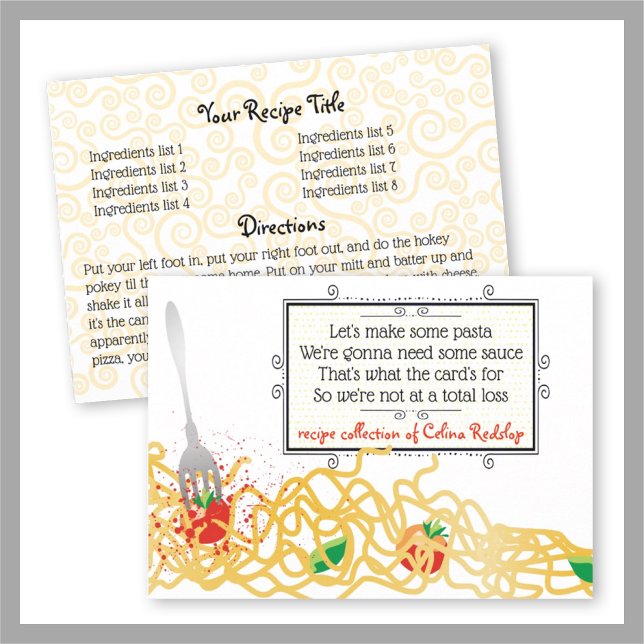 Cartão de receita de pasta de molho de macarrão de (Criador carregado)
