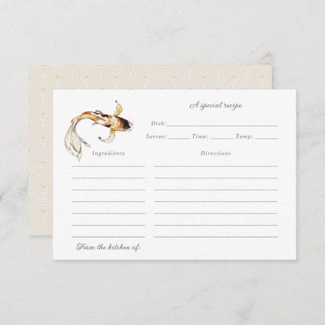 cartão de receita de peixe koi de aquarela (Frente/Verso)