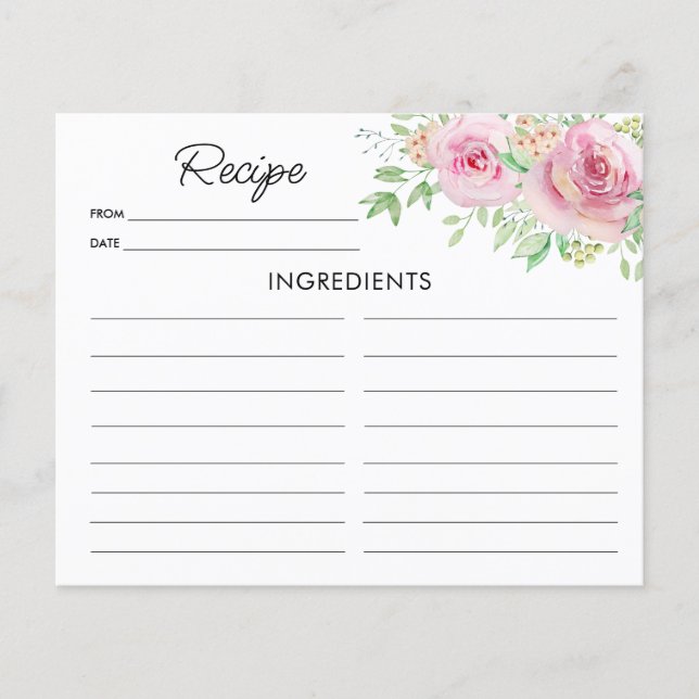 Cartão de Receita de Rosas Cor-de-Rosa Elegantes (Frente)