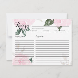 Cartão de Receita de Rosas em Aquarela Rosa Doce