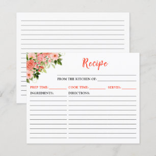 Cartão de Receita de Rosas Vermelhas Rosa Coral Fl