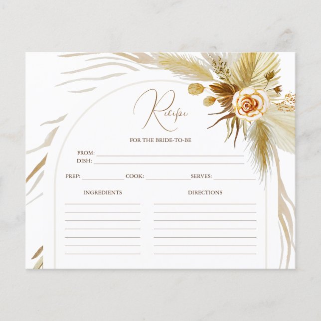 Cartão de receita do chá de panela Chic Pampas Gra (Frente)