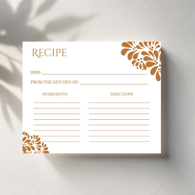 Cartão de receita do chá de panela mexicano de tal (Mexican talavera bridal shower recipe card terracotta talavera bridal shower recipe cards)