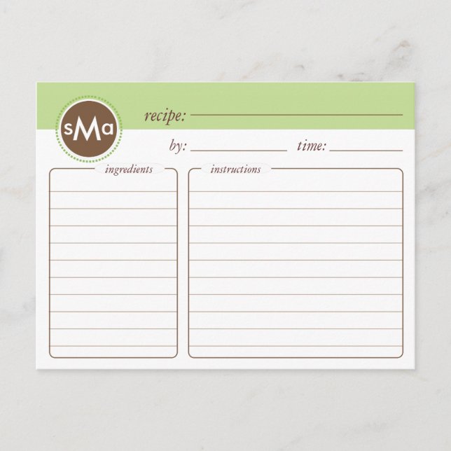 Cartão de Receita do Chá de panela Monograma (Frente)