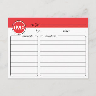 Cartão de Receita do Chá de panela Monograma