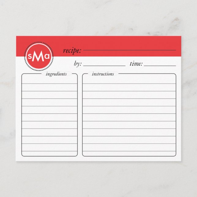 Cartão de Receita do Chá de panela Monograma (Frente)