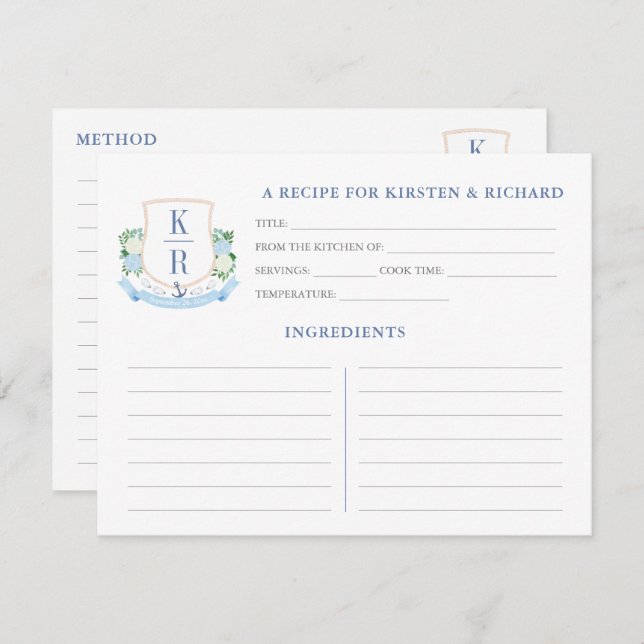 Cartão de Receita do Chá de panela Monograma Coste (Frente/Verso)