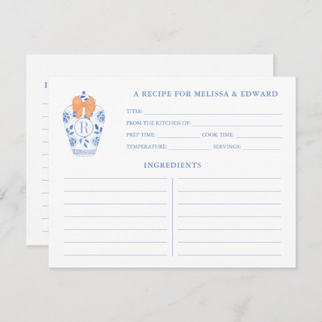 Cartão de Receita do Monograma de Chá de panela de (Frente/Verso)