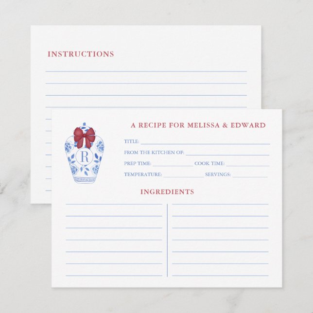 Cartão de Receita do Monograma Ginger Jar de Arco  (Frente/Verso)