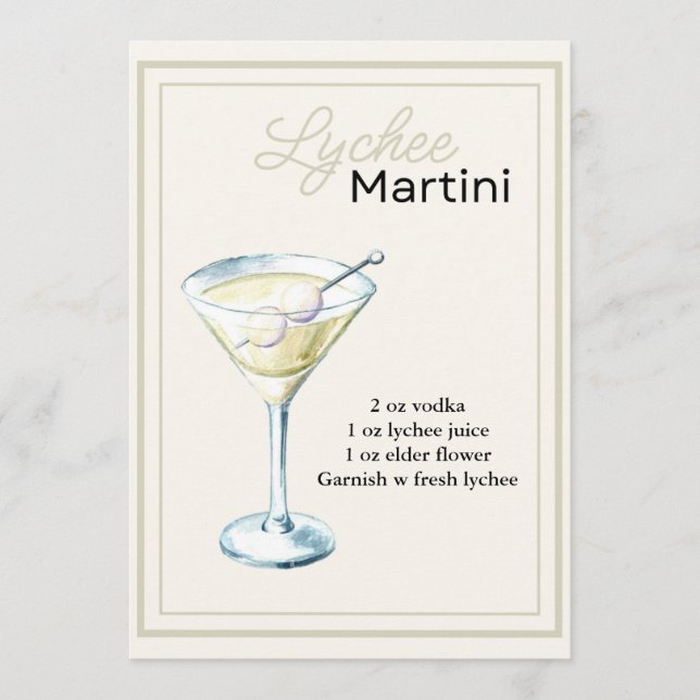 Cartão de Receita Editável Lychee Martini (Frente)