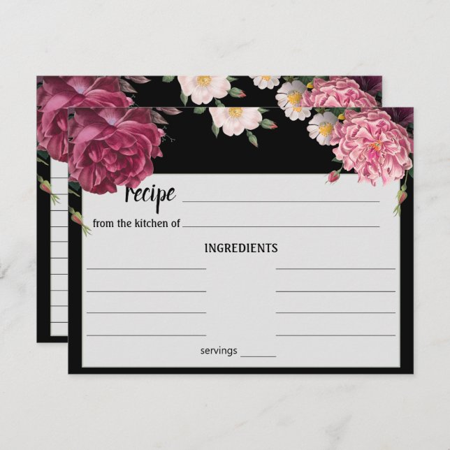 Cartão de Receita Elegante para Borgonha e Casamen (Frente/Verso)