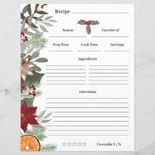 Cartão de Receita Floral de Natal