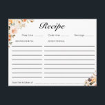 Cartão de receita floral de outono<br><div class="desc">Um adorável design floral de aquarela com pincel de ouro e flores de queda borboleta. Os recursos deste design podem ser personalizados.</div>