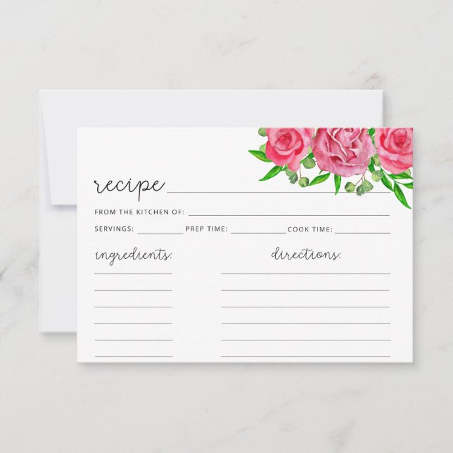 Cartão de receita floral rosado (Frente)