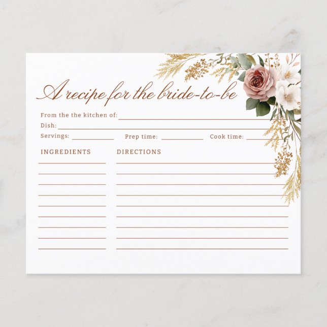 Cartão de Receita Floral Russo para a Noiva a Ser (Frente)