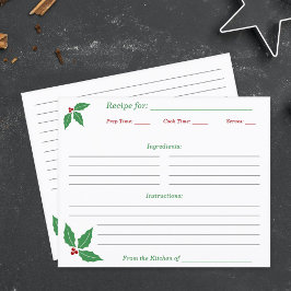 Cartão de Receita Holly de Natal