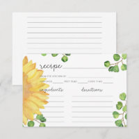 Cartão de receita minimalista de girassol de aquar