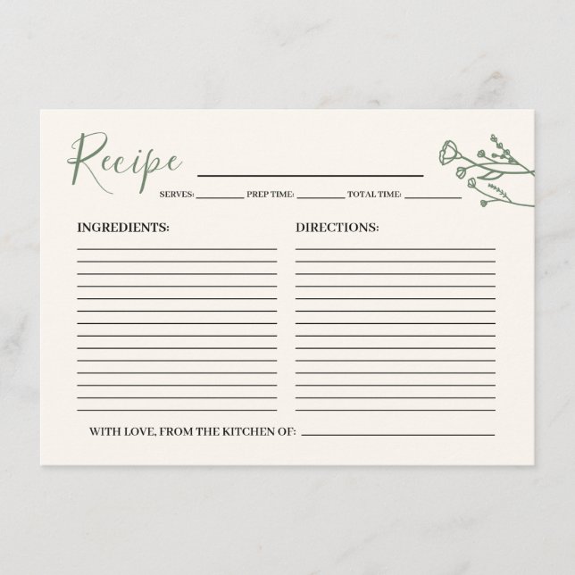 Cartão de Receita para a Flor Selvagem Rústica da  (Frente)