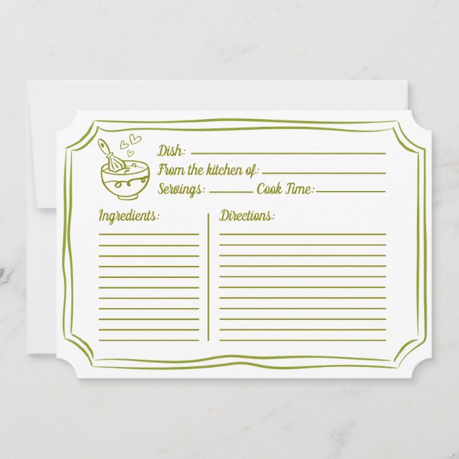 Cartão de Receita para Verde Oleícola Elegante Chá (Frente)