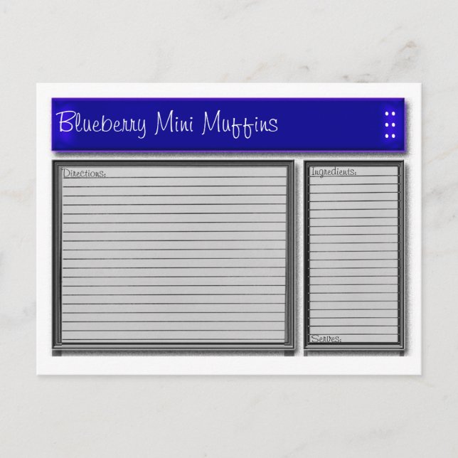 Cartão de Receita Personalizada de Destaques Azuis (Frente)