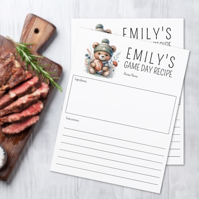 Cartão de Receita Personalizada do Urso de Corte 8 (Custom Recipe 8.5x11 Card (multiple shown))